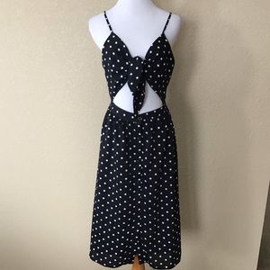 Whyte Eyelash Black/White Dot Tie-Front Dress, Size M